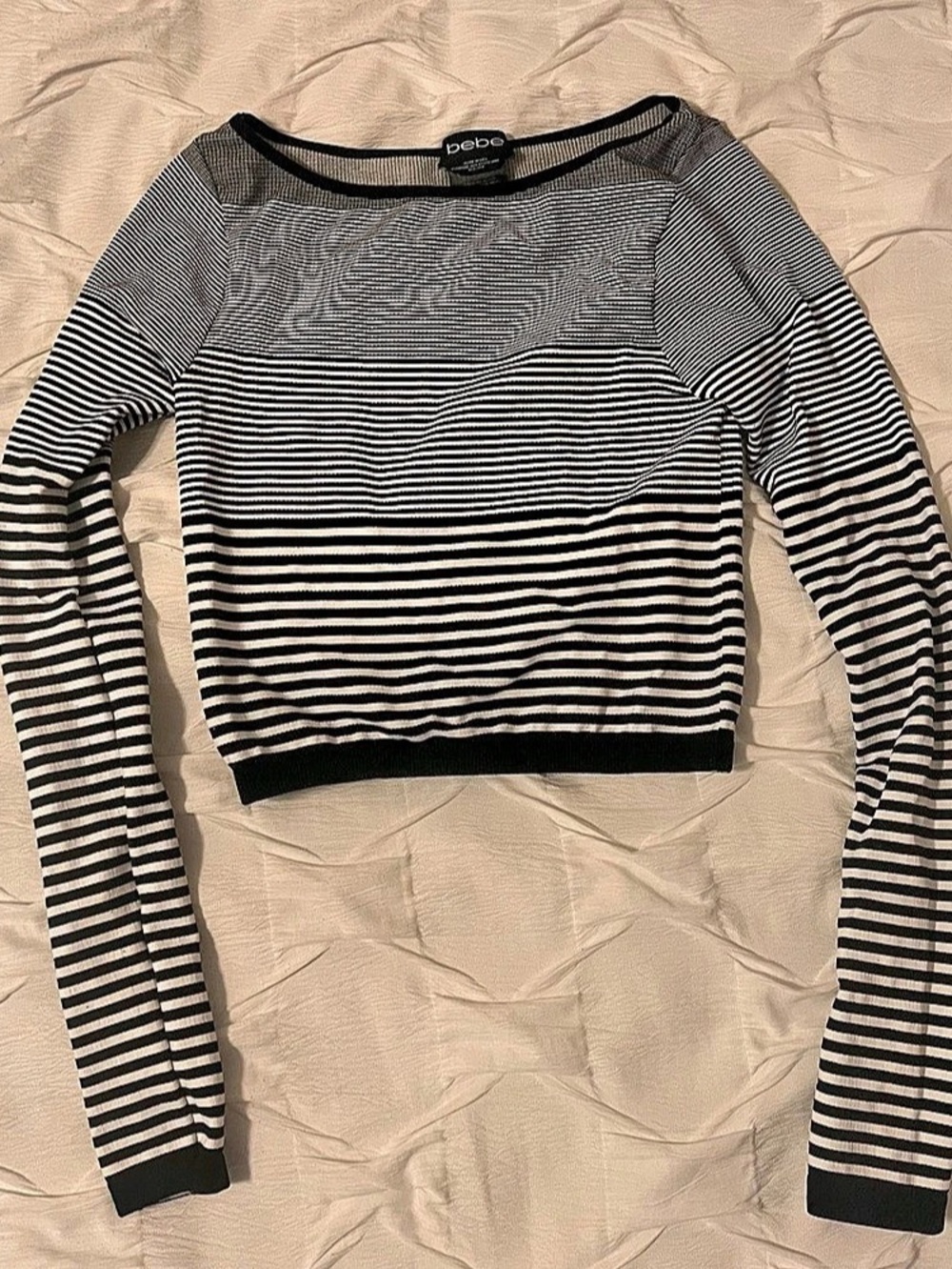 bebe Y2K Striped Long-Sleeve Crop Top